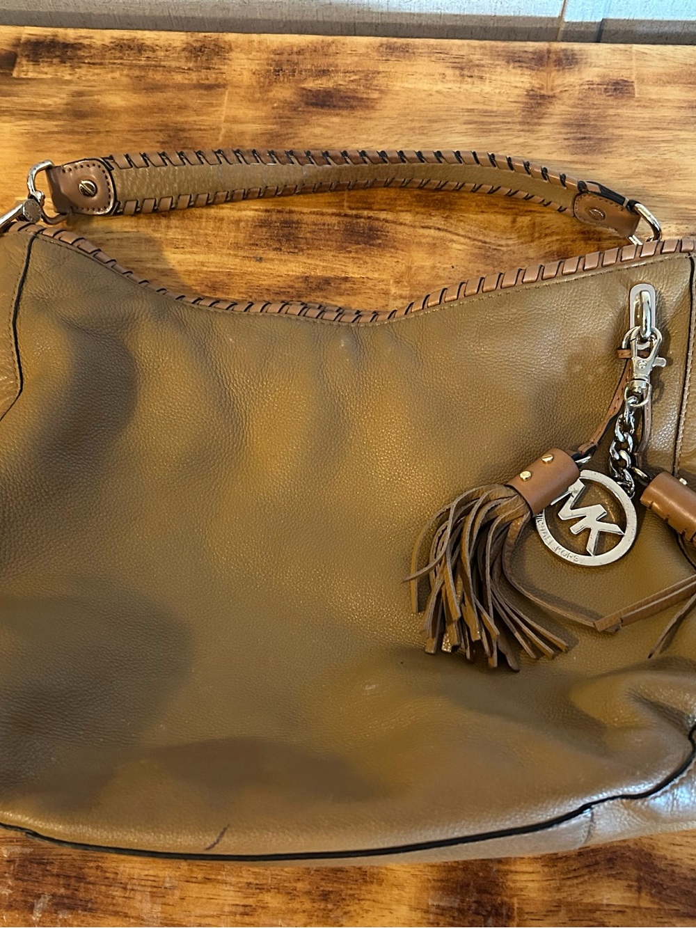 Michael Kors Cognac Leather Hobo with Tassel Charm